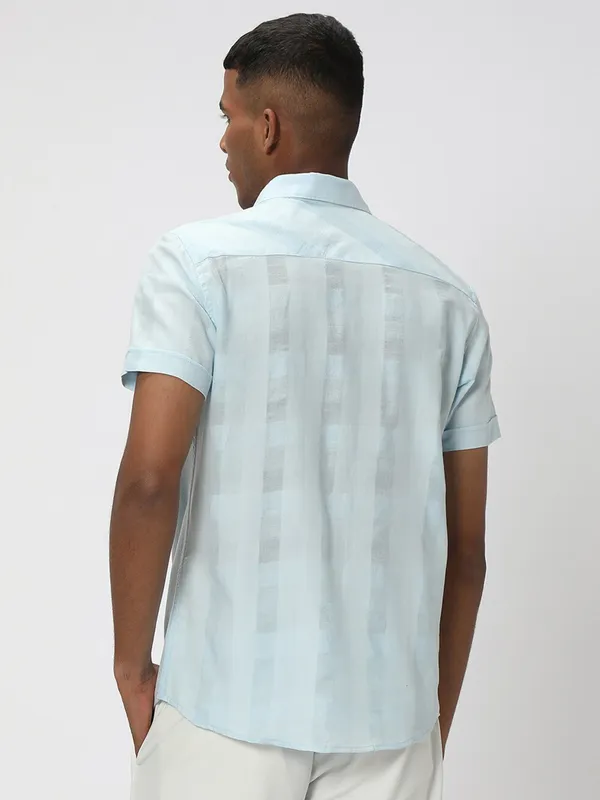 Mufti sky blue checks cotton shirt