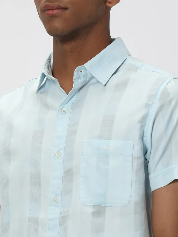 Mufti sky blue checks cotton shirt