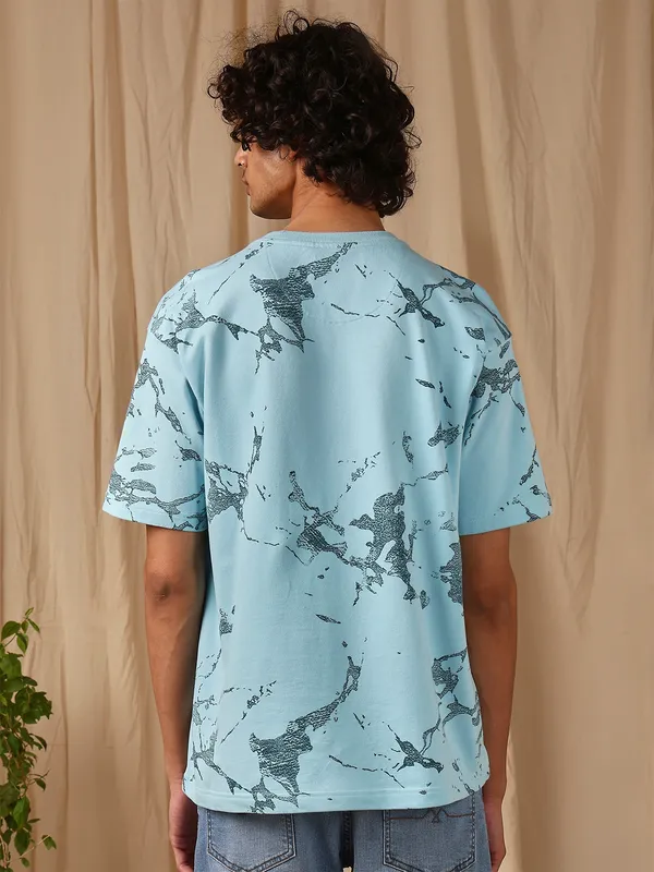 MUFTI sky blue printed cotton t-shirt