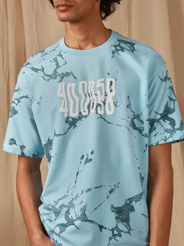 MUFTI sky blue printed cotton t-shirt