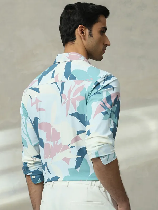 MUFTI sky blue printed slim fit casual shirt