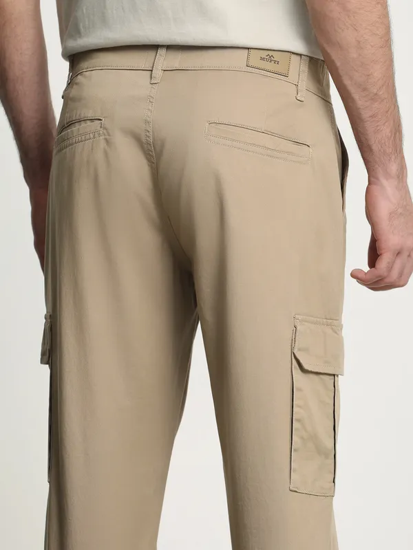 MUFTI solid beige cargo trouser for men