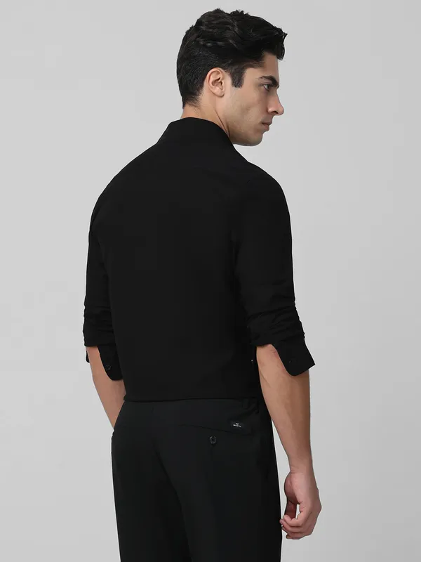 MUFTI solid black slim fit casual wear shirt for men