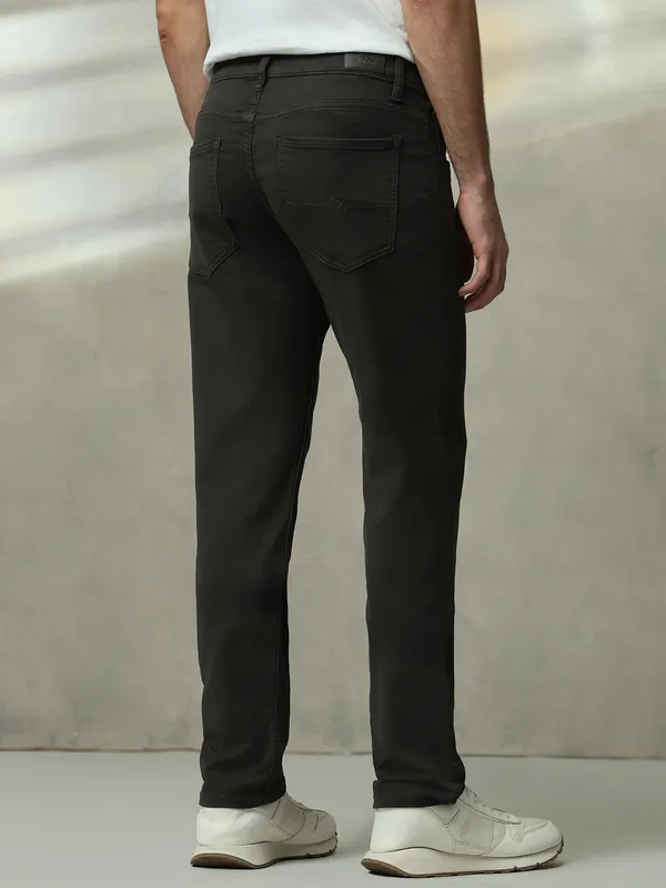 MUFTI solid charcoal black straight fit mens denim