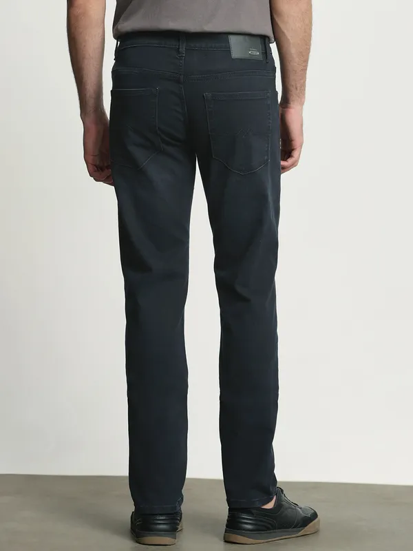 MUFTI solid charcoal black super slim jeans
