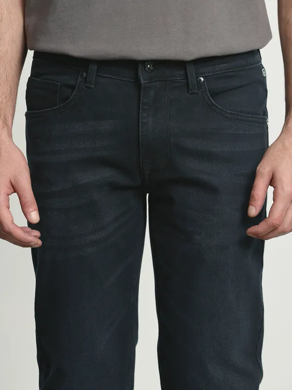 MUFTI solid charcoal black super slim jeans