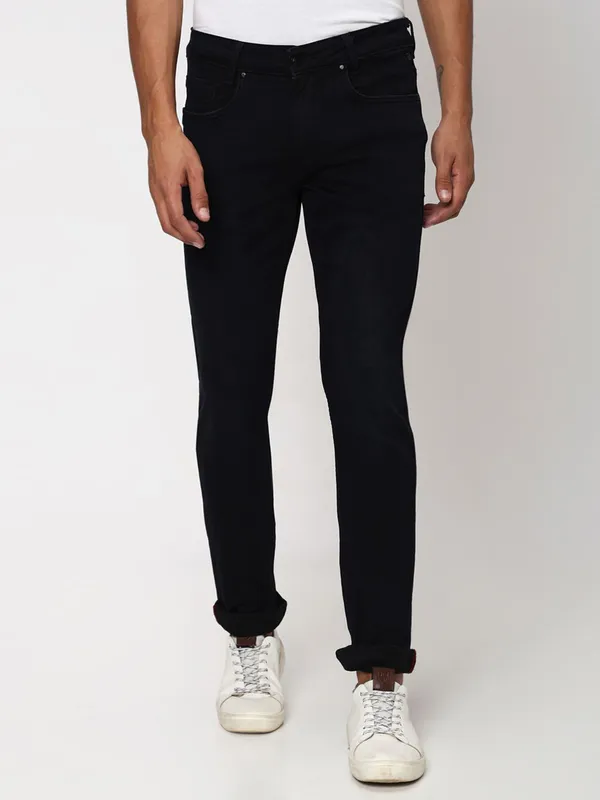 Mufti solid dark navy super slim fit jeans