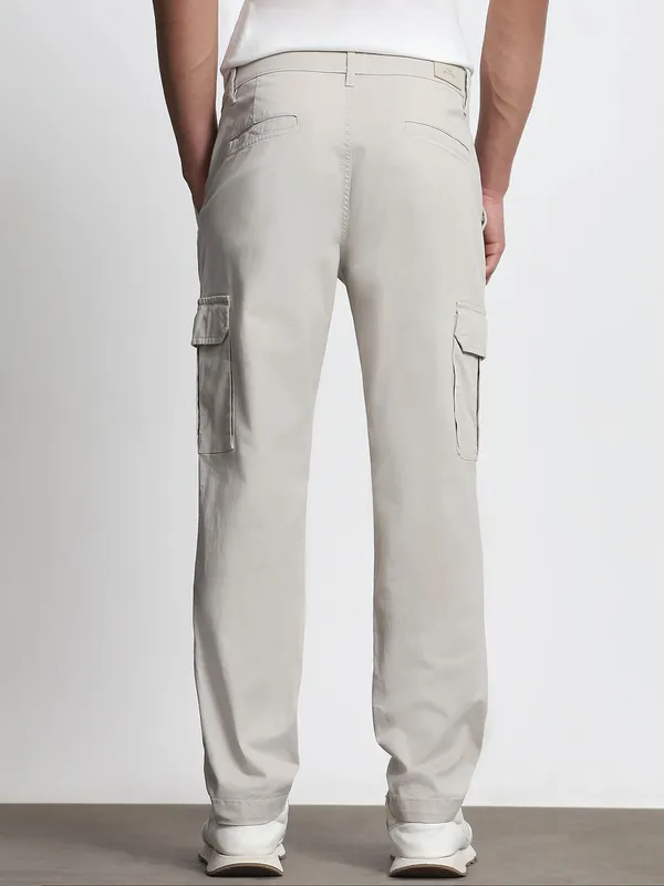 MUFTI solid grey cargo trouser for men