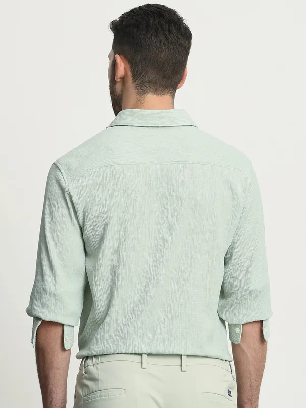 MUFTI solid textured green slim fit casual wear shirt