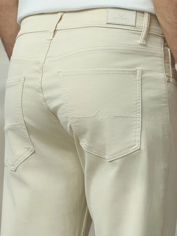 MUFTI solid white straight fit mens denim jeans