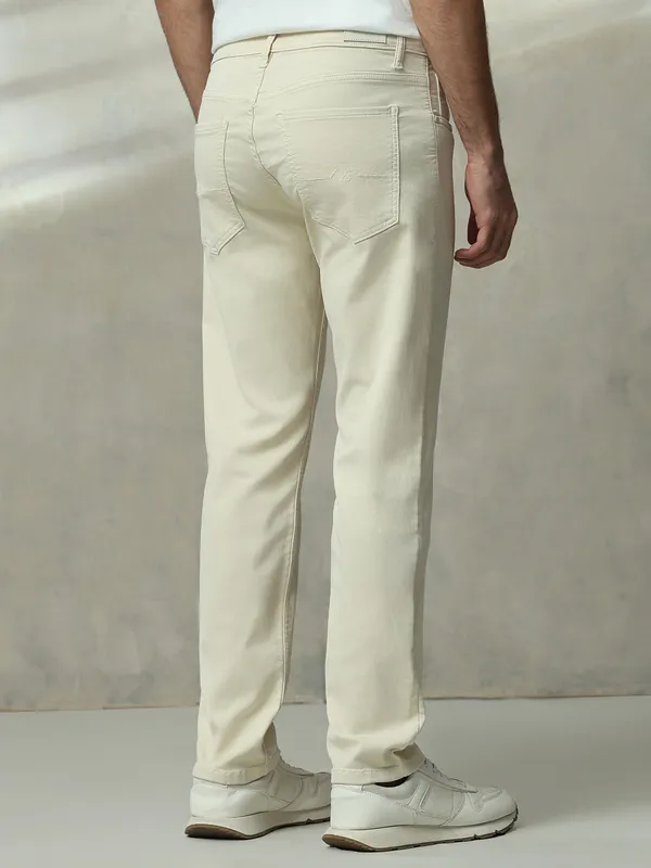 MUFTI solid white straight fit mens denim jeans
