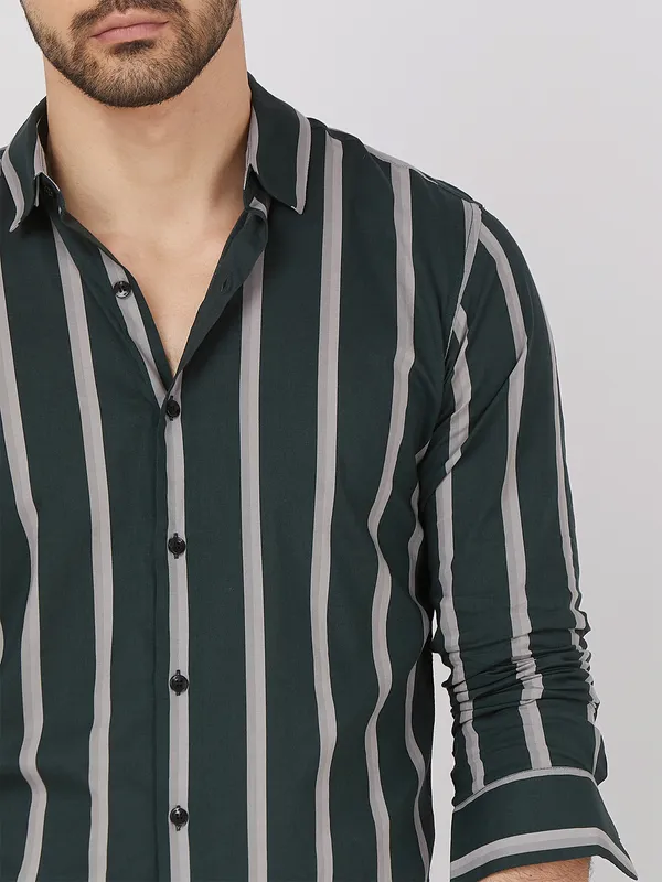 MUFTI stripe cotton black shirt