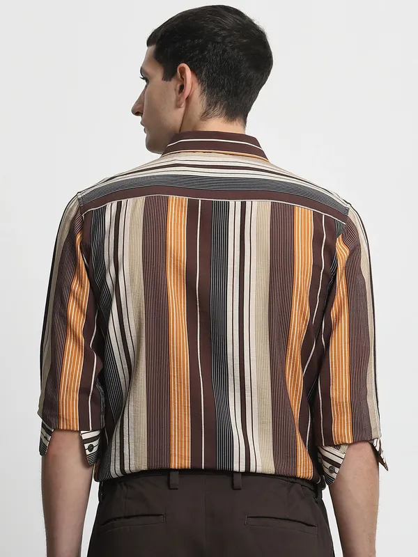 MUFTI striped brown casual wear cotton shirt