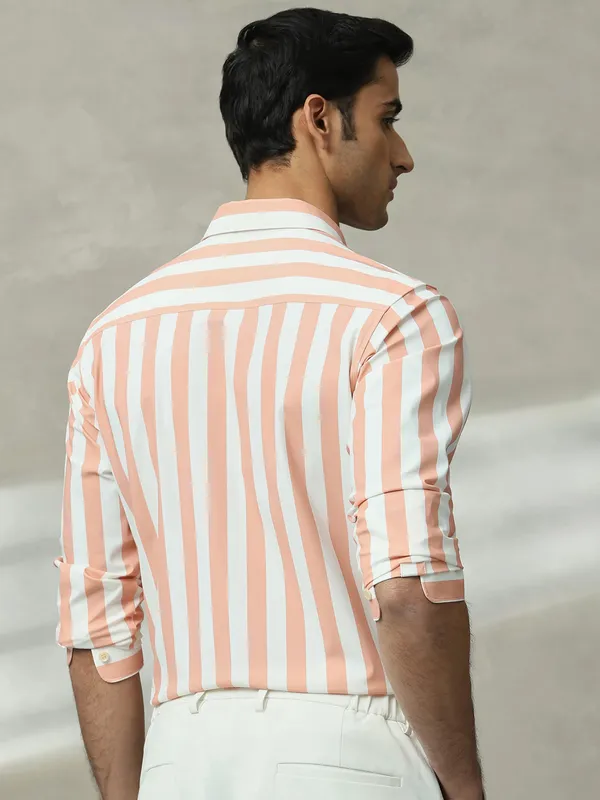 MUFTI striped peach casual shirt for men