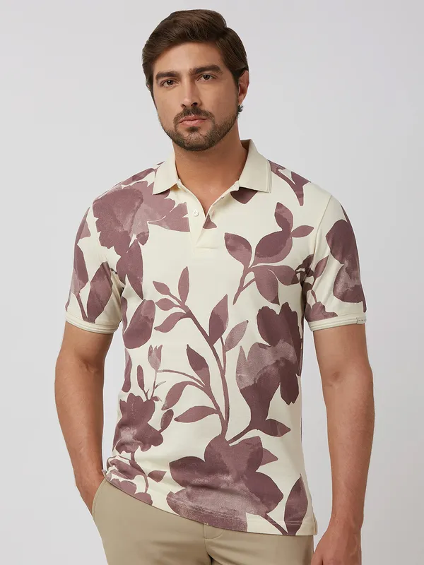 MUFTI stunning cream printed cotton t-shirt