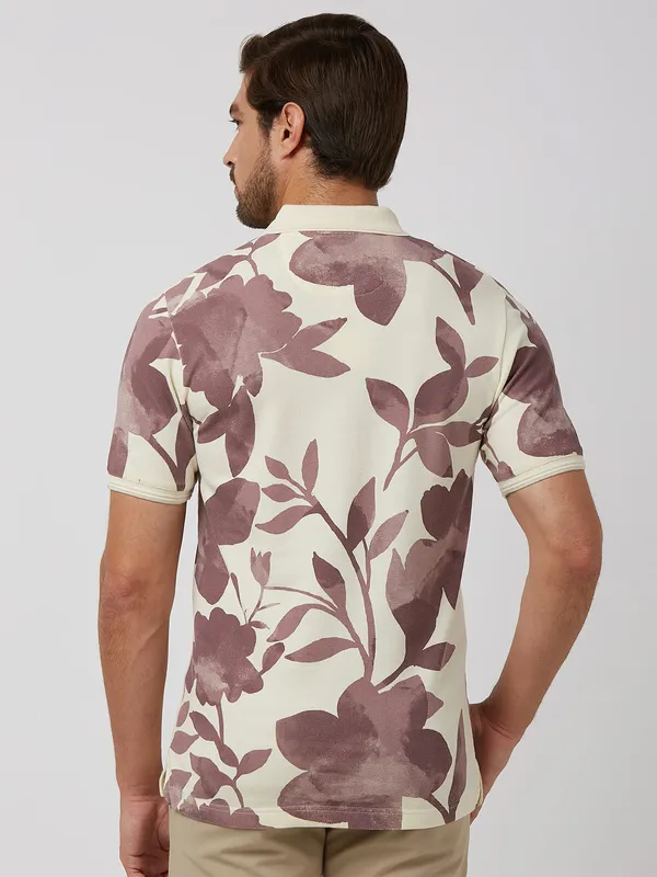 MUFTI stunning cream printed cotton t-shirt
