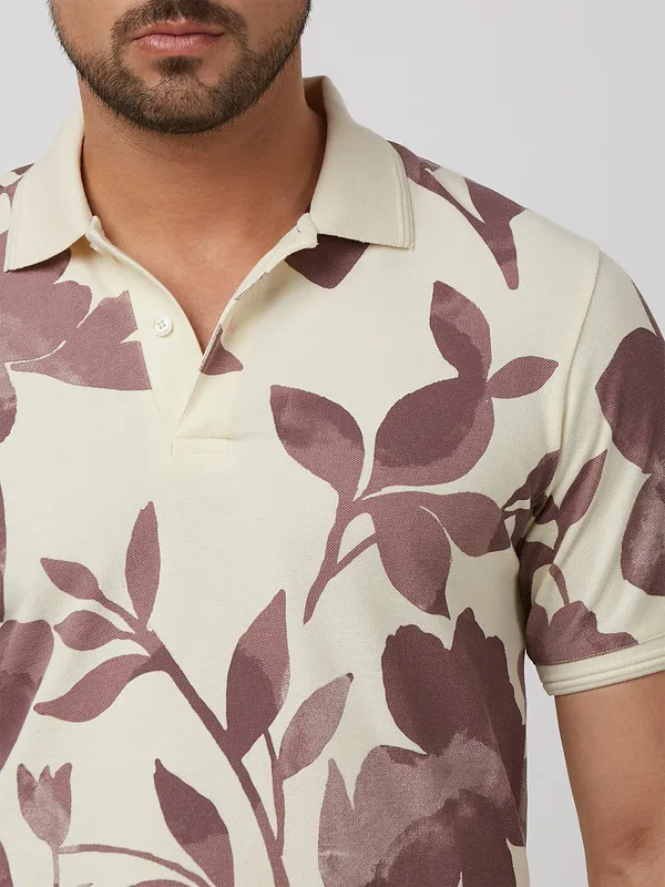 MUFTI stunning cream printed cotton t-shirt