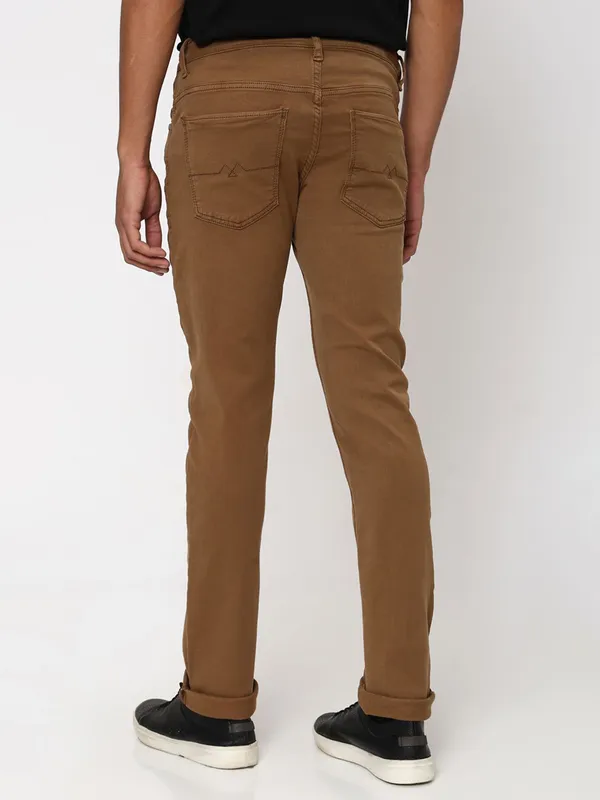 Mufti super slim fit solid khaki jeans