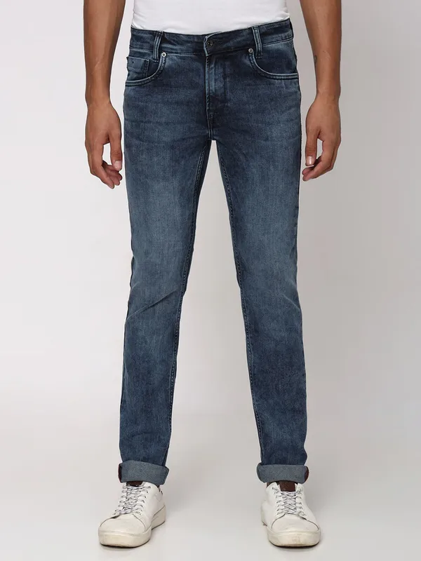 Mufti super slim fit stone blue washed jeans