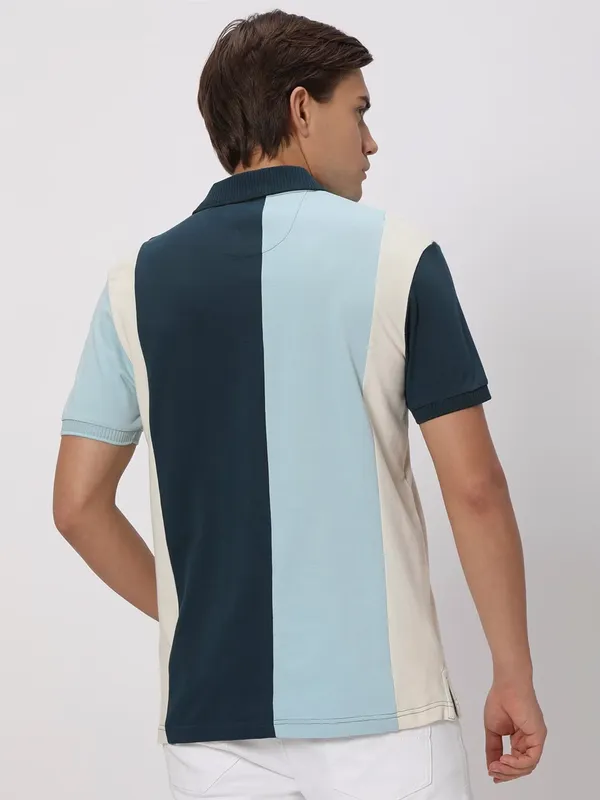 Mufti teal blue color block t shirt