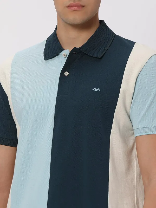 Mufti teal blue color block t shirt