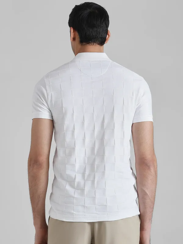 MUFTI textured check white polo t-shirt