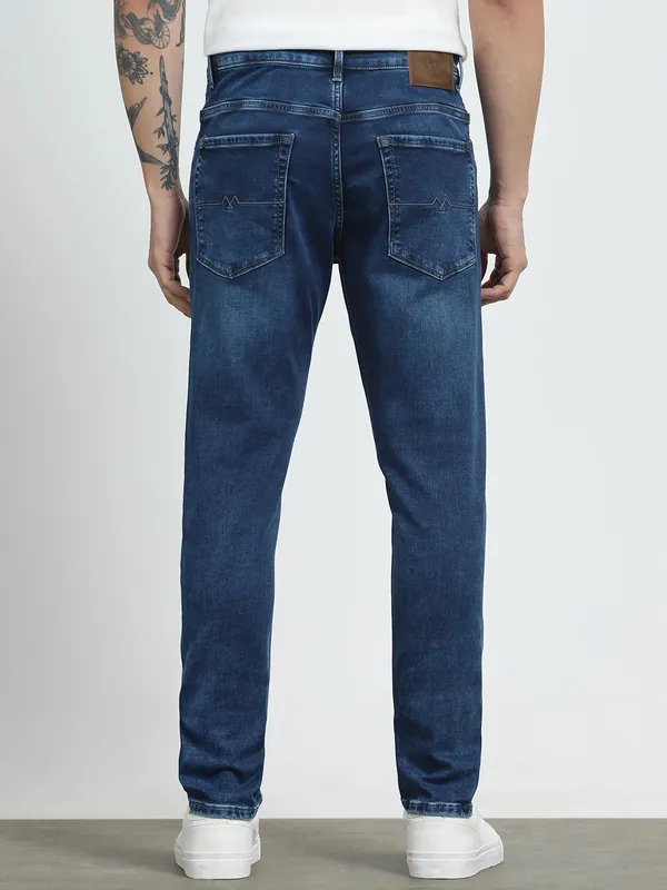 MUFTI washed dark blue skinny fit denim for men