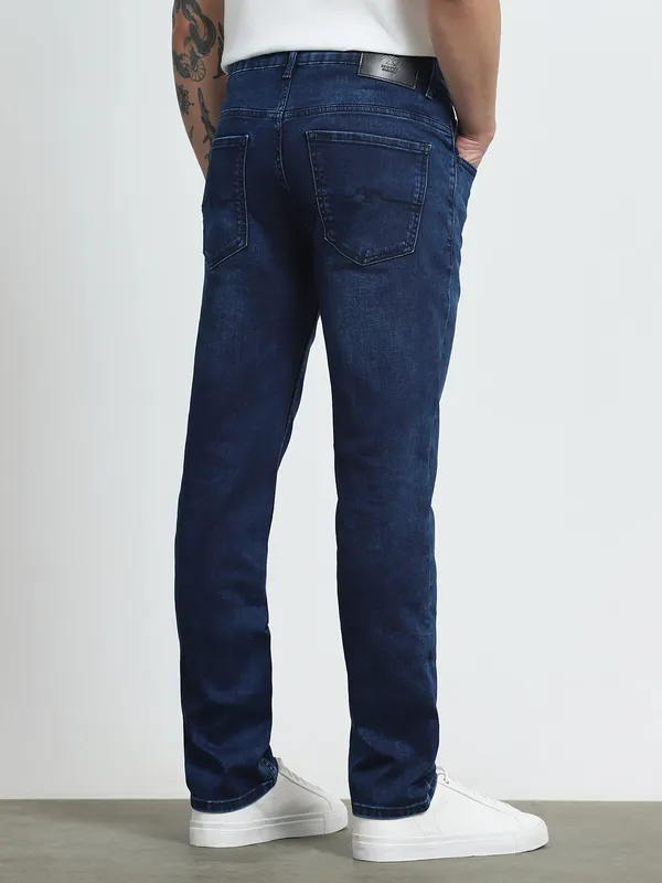 MUFTI washed dark blue super slim denim for men