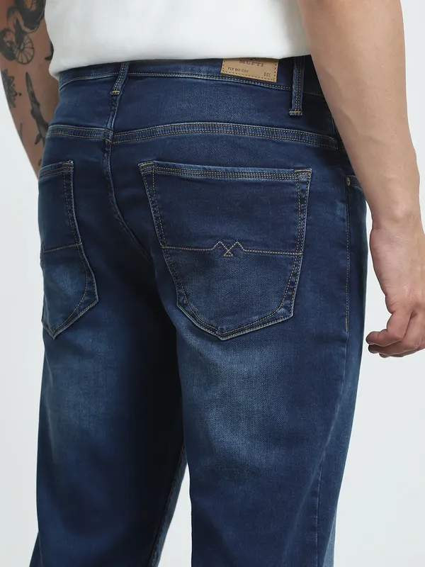 MUFTI washed dark blue super slim denim jeans