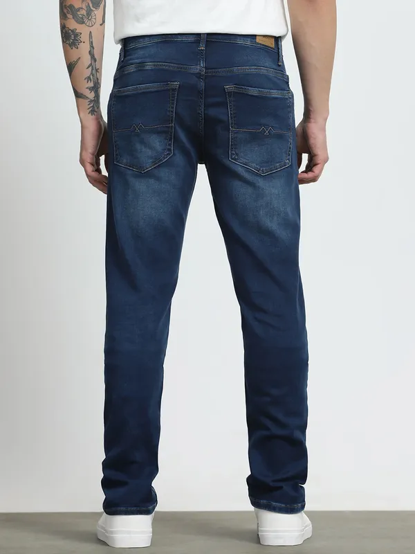 MUFTI washed dark blue super slim denim jeans