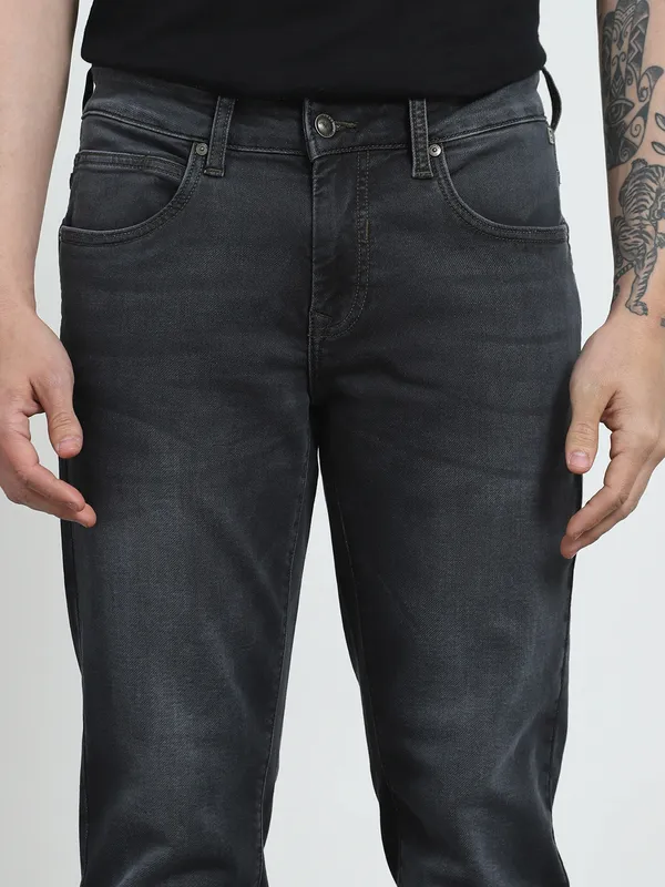 MUFTI washed dark grey super slim mens denim
