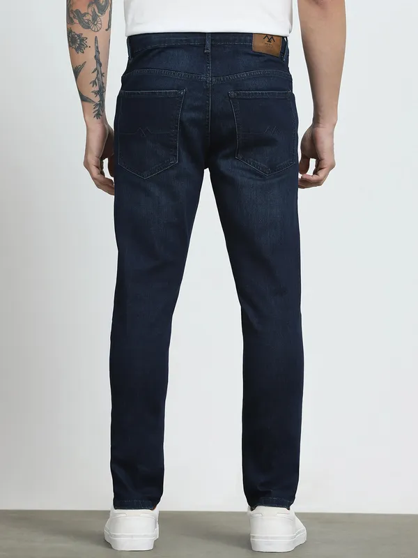 MUFTI washed dark navy skinny fit denim jeans for men