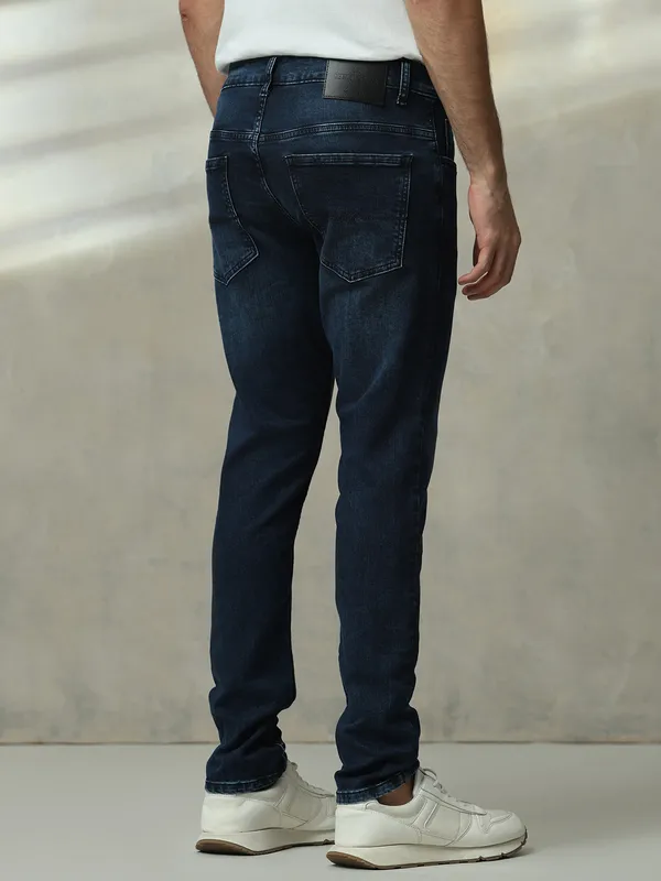 MUFTI washed dark navy straight fit denim