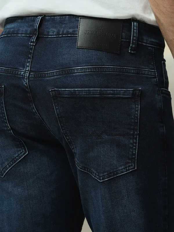 MUFTI washed dark navy straight fit denim