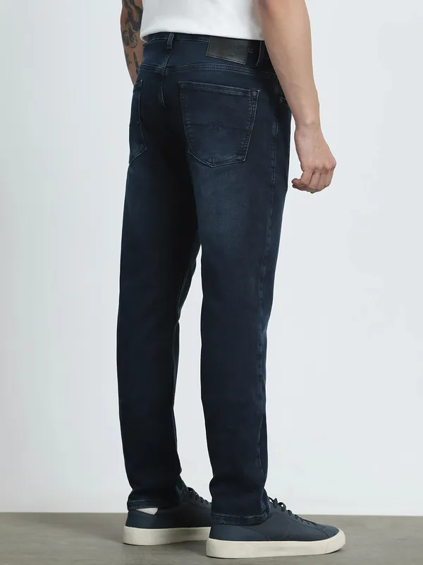 MUFTI washed dark navy straight fit mens denim