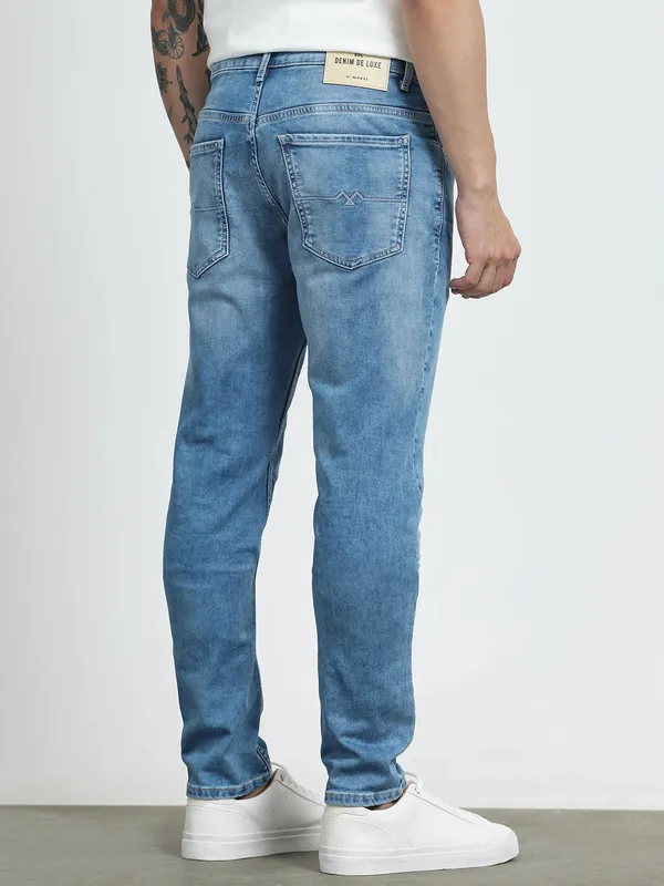 MUFTI washed sky blue skinny fit denim for men