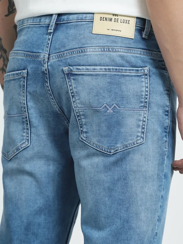 MUFTI washed sky blue skinny fit denim for men