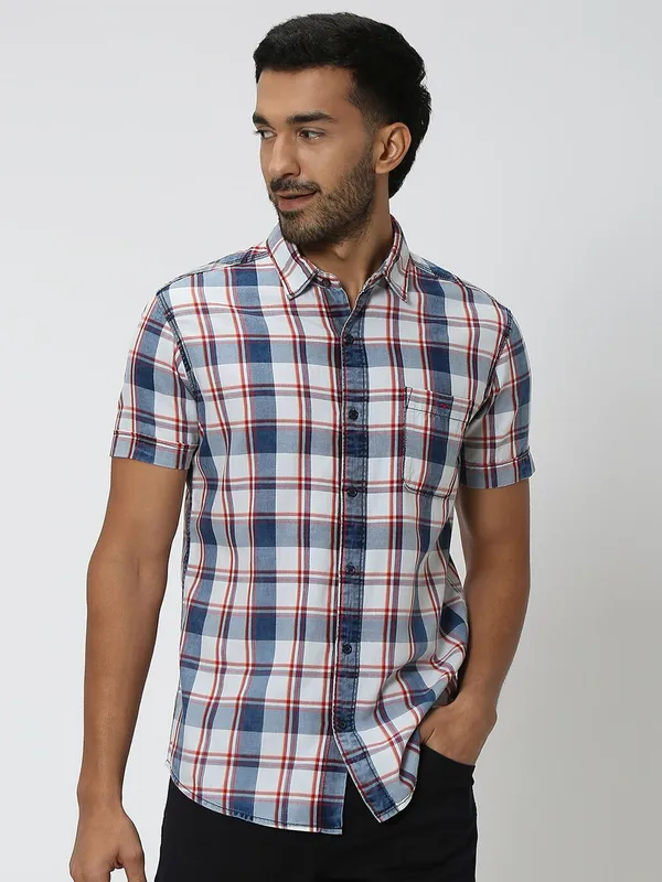 Mufti white and blue checks cotton shirt