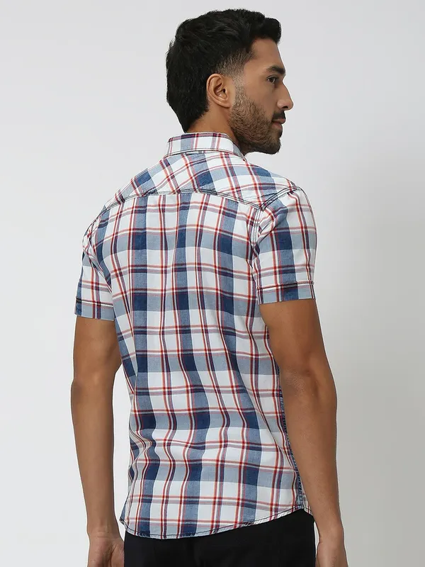 Mufti white and blue checks cotton shirt