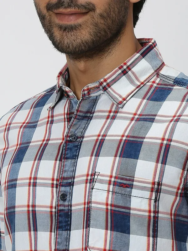 Mufti white and blue checks cotton shirt