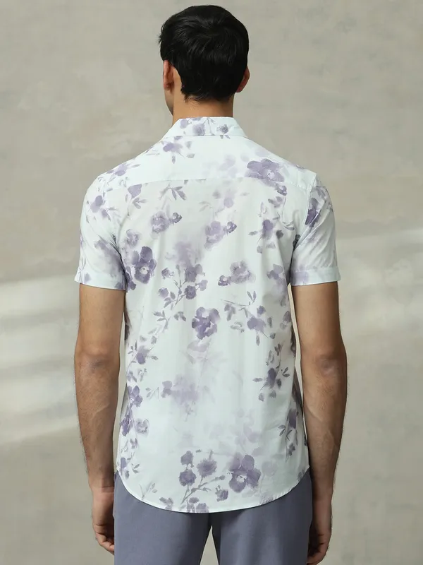 MUFTI white and purple printed casual slim fit shirt
