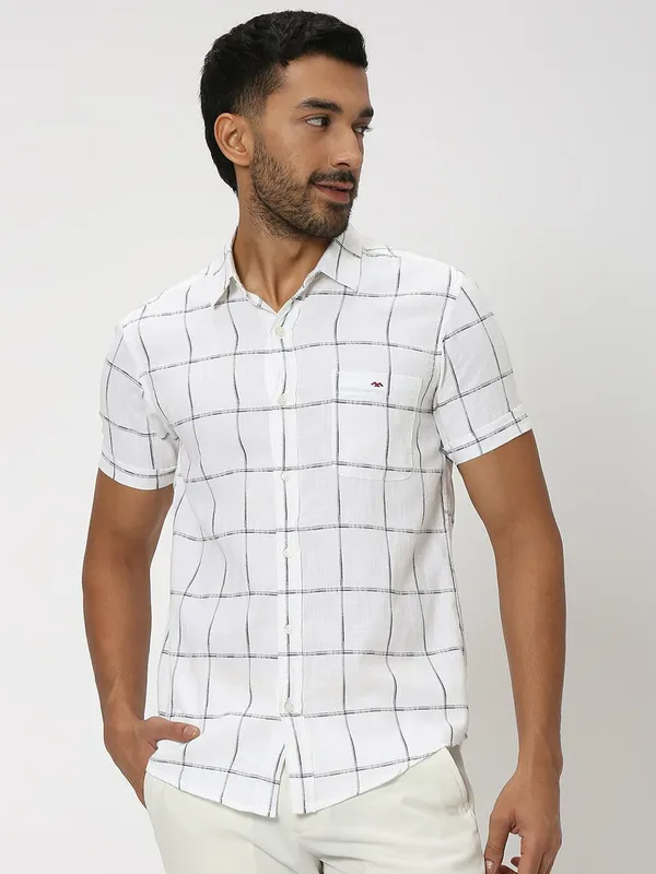 Mufti white checks shirt with half sleeve