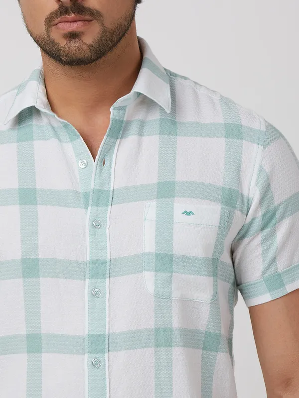 MUFTI white cotton checkered shirt