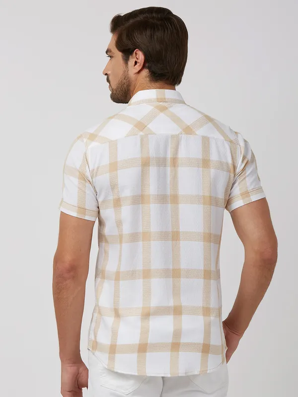 MUFTI white cotton shirt with checks pattern