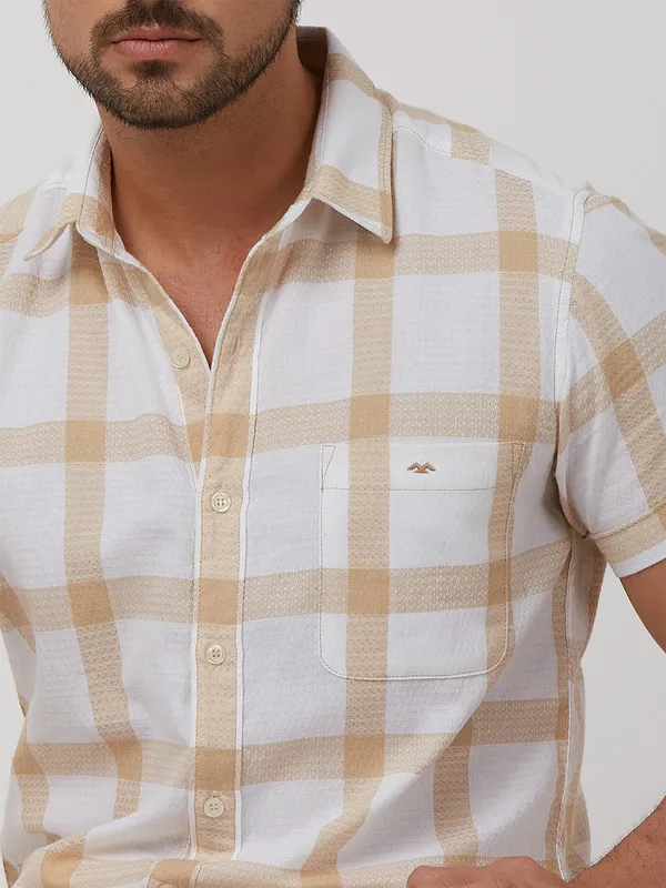 MUFTI white cotton shirt with checks pattern