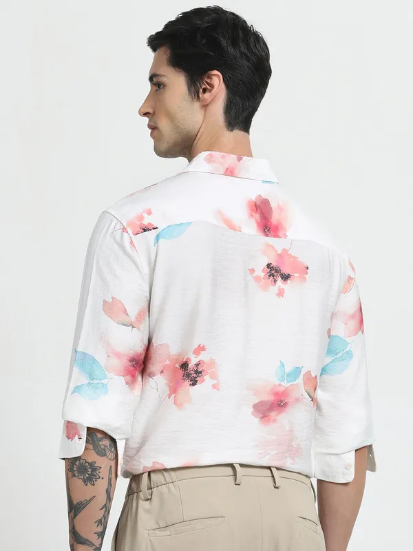 MUFTI white printed casual wear shirt for men