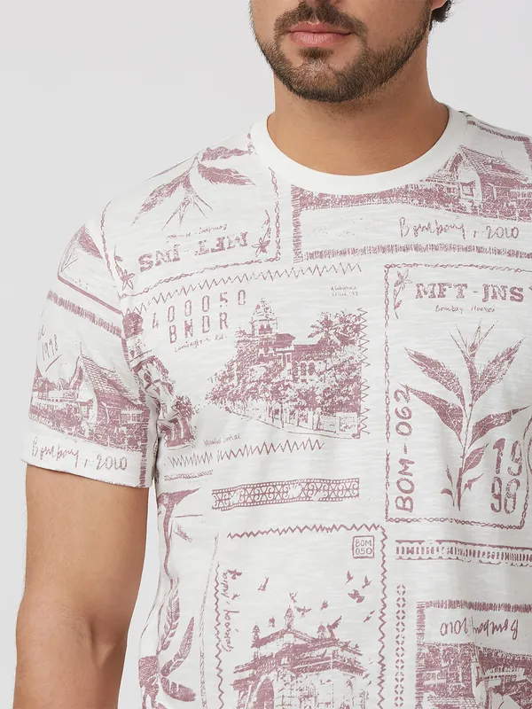 MUFTI white printed cotton slim fit t-shirt
