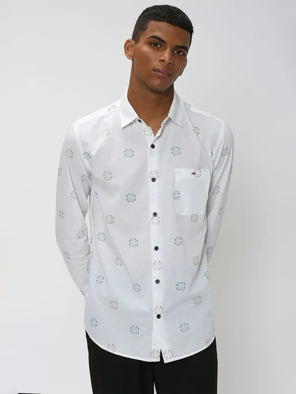 Mufti white slim fit casual cotton shirt