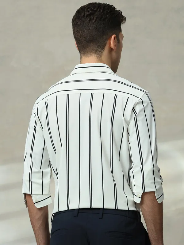MUFTI white striped cotton casual shirt for men