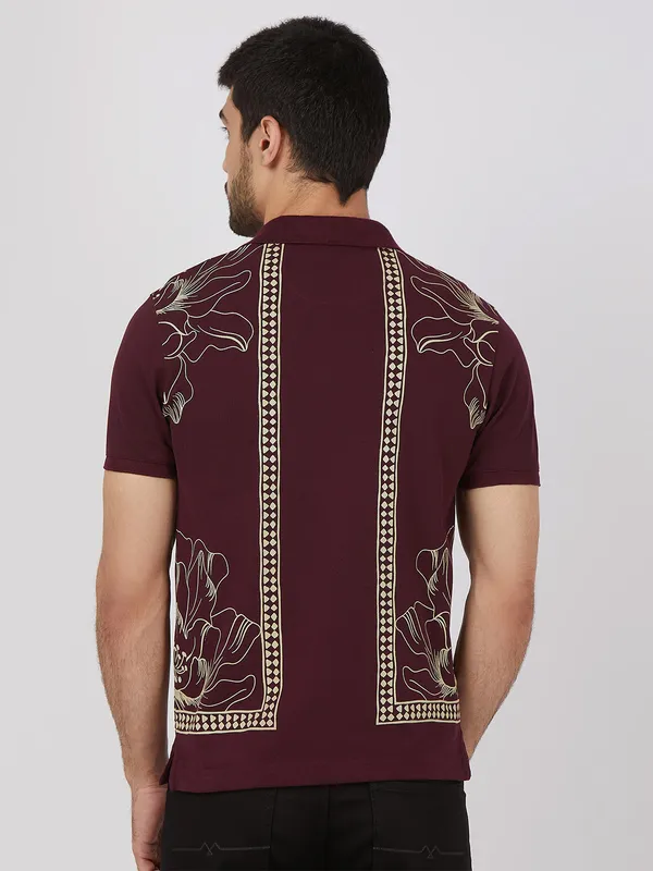 MUFTI wine printed cotton t-shirt